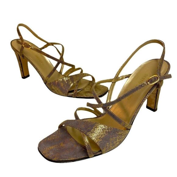 Sesto Meucci Size 8 Gold Metallic leather Heels size 9.5N A10 - Picture 1 of 12